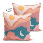 Çift Taraflı Pastel Renkli Zeminli Ay Güneş Temalı Dijital Baskılı Modern Süet Yastık Kırlent Kılıfı Realhomes