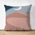 Çift Taraflı Pastel Renkli Zeminli Ay Temalı Dijital Baskılı Modern Süet Yastık Kırlent Kılıfı Realhomes