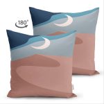 Çift Taraflı Pastel Renkli Zeminli Ay Temalı Dijital Baskılı Modern Süet Yastık Kırlent Kılıfı Realhomes