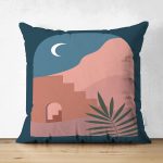 Çift Taraflı Renkli Zemin Üzerinde Pastel Renkli Yaprak Desenli Modern Süet Yastık Kırlent Kılıfı Realhomes