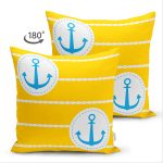 Çift Taraflı Sarı Zemin Üzerinde Çapa Çizimli Dijital Baskılı Modern Süet Yastık Kırlent Kılıfı Realhomes