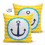 Çift Taraflı Sarı Zemin Üzerinde Çapa Çizimli Dijital Baskılı Modern Süet Yastık Kırlent Kılıfı Realhomes