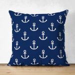 - Suet-K-7626-Gorsel1 - Realhomes Çift Taraflı Lacivert Zemin Üzerinde Çapa Desenli Dijital Baskılı Modern Süet Yastık Kırlent Kılıfı Realhomes