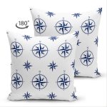 Çift Taraflı Beyaz Zeminli Modern Pusula Desenli Dijital Baskılı Modern Süet Yastık Kırlent Kılıfı Realhomes