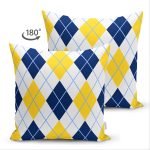 Çift Taraflı Beyaz Zemin Üzerinde Baklava Desenli Dijital Baskılı Modern Süet Yastık Kırlent Kılıfı Realhomes