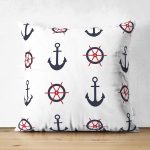 Çift Taraflı Beyaz Zeminli Renkli Çapa Desenli Dijital Baskılı Modern Süet Yastık Kırlent Kılıfı Realhomes