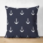 Çift Taraflı Renkli Zemin Üzerinde Çapa Desenli Dijital Baskılı Modern Süet Yastık Kırlent Kılıfı Realhomes