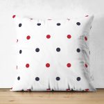 Çift Taraflı Beyaz Zeminli Renkli Puantiyeli Dijital Baskılı Modern Süet Yastık Kırlent Kılıfı Realhomes