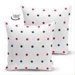 Çift Taraflı Beyaz Zeminli Renkli Puantiyeli Dijital Baskılı Modern Süet Yastık Kırlent Kılıfı Realhomes