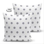 Çift Taraflı Beyaz Zemin Üzerinde Dümen Desenli Dijital Baskılı Modern Süet Yastık Kırlent Kılıfı Realhomes