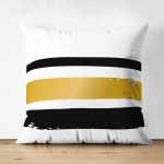 Çift Taraflı Beyaz Zemin Üzerinde Renkli Çizgili Dijital Baskılı Modern Süet Yastık Kırlent Kılıfı Realhomes