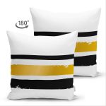 Çift Taraflı Beyaz Zemin Üzerinde Renkli Çizgili Dijital Baskılı Modern Süet Yastık Kırlent Kılıfı Realhomes