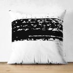 Çift Taraflı Beyaz Zemin Üzerinde Siyah Çizgili Dijital Baskılı Modern Süet Yastık Kırlent Kılıfı Realhomes