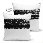 Çift Taraflı Beyaz Zemin Üzerinde Siyah Çizgili Dijital Baskılı Modern Süet Yastık Kırlent Kılıfı Realhomes