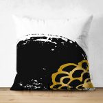 Çift Taraflı Beyaz Zeminli Gold Detaylı Oval Çizim Dijital Baskılı Modern Süet Yastık Kırlent Kılıfı Realhomes