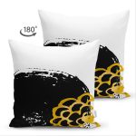 Çift Taraflı Beyaz Zeminli Gold Detaylı Oval Çizim Dijital Baskılı Modern Süet Yastık Kırlent Kılıfı Realhomes