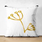 Çift Taraflı Beyaz Zemin Üzerinde Gold Detaylı Onedraw Çizimli Çiçek Desenli Süet Yastık Kılıfı Realhomes