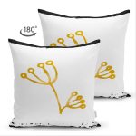 Çift Taraflı Beyaz Zemin Üzerinde Gold Detaylı Onedraw Çizimli Çiçek Desenli Süet Yastık Kılıfı Realhomes