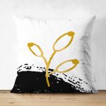 Çift Taraflı Beyaz Zemin Üzerinde Gold Detaylı Onedraw Çizimli Çiçek Desenli Süet Yastık Kılıfı Realhomes