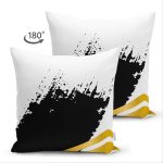 Çift Taraflı Beyaz Zemin Üzerinde Gold Detaylı Geometrik Çizim Modern Süet Yastık Kırlent Kılıfı Realhomes