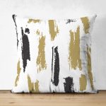 Çift Taraflı Beyaz Zemin Üzerinde Gold Detayli Geometrik Çizimli Süet Yastık Kırlent Kılıfı Realhomes