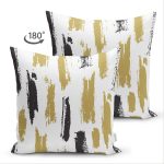 Çift Taraflı Beyaz Zemin Üzerinde Gold Detayli Geometrik Çizimli Süet Yastık Kırlent Kılıfı Realhomes