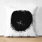 Çift Taraflı Beyaz Zemin Üzerinde Siyah Renkli Geometrik Çizim Modern Süet Yastık Kırlent Kılıfı Realhomes