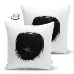 Çift Taraflı Beyaz Zemin Üzerinde Siyah Renkli Geometrik Çizim Modern Süet Yastık Kırlent Kılıfı Realhomes