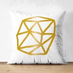 Çift Taraflı Beyaz Zemin Üzerinde Gold Detaylı Geometrik Çizim Modern Süet Yastık Kırlent Kılıfı Realhomes