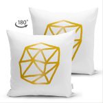 Çift Taraflı Beyaz Zemin Üzerinde Gold Detaylı Geometrik Çizim Modern Süet Yastık Kırlent Kılıfı Realhomes