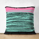 Çift Taraflı Siyah Zemin Üzerinde Renkli Geometrik Soyut Çizimli Süet Yastık Kırlent Kılıfı Realhomes