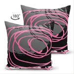 - Suet-K-7677-Gorsel2 - Realhomes Çift Taraflı Gri Siyah Zemin Üzerinde Pembe Renkli Geometrik Desen Süet Yastık Kırlent Kılıfı Realhomes