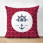 Çift Taraflı Renkli Zemin Üzerinde Çapa Desenli Dijital Baskılı Modern Süet Yastık Kırlent Kılıfı Realhomes