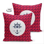 Çift Taraflı Renkli Zemin Üzerinde Çapa Desenli Dijital Baskılı Modern Süet Yastık Kırlent Kılıfı Realhomes