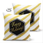 - Suet-K-7701-Gorsel2 - Realhomes Çift Taraflı Beyaz Zemin Üzerinde Gold Detaylı Happy Holidays Yazılı Süet Yastık Kırlent Kılıfı Realhomes
