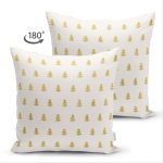 Çift Taraflı Beyaz Zemin Üzerinde Gold Renkli Çam Ağacı Desenli Modern Süet Yastık Kırlent Kılıfı Realhomes