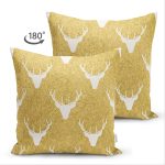 - Suet-K-7706-Gorsel2 - Realhomes Çift Taraflı Gold Zemin Üzerinde Geyik Desenli Dijital Baskılı Modern Süet Yastık Kırlent Kılıfı Realhomes