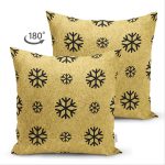 - Suet-K-7707-Gorsel2 - Realhomes Çift Taraflı Gold Zemin Üzerinde Siyah Renkli Kartanesi Desenli Modern Süet Yastık Kırlent Kılıfı Realhomes