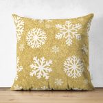 Çift Taraflı Gold Zemin Üzerinde Beyaz Renkli Kartanesi Desenli Modern Süet Yastık Kırlent Kılıfı Realhomes