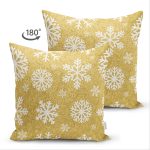 Çift Taraflı Gold Zemin Üzerinde Beyaz Renkli Kartanesi Desenli Modern Süet Yastık Kırlent Kılıfı Realhomes
