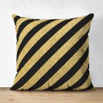 Çift Taraflı Gold Zeminli Siyah Geometrik Desenli Dijital Baskılı Modern Süet Yastık Kırlent Kılıfı Realhomes