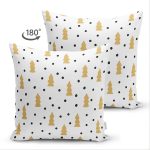 Çift Taraflı Beyaz Zemin Üzerinde Gold Detayli Çamağacı Desenli Modern Süet Yastık Kırlent Kılıfı Realhomes