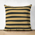 Çift Taraflı Gold Zemin Üzerinde Siyah Çizgili Dijital Baskılı Modern Süet Yastık Kırlent Kılıfı Realhomes