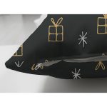 Çift Taraflı Siyah Zemin Üzerinde Gold Detaylı Hediye Paketi Çizimli Süet Yastık Kırlent Kılıfı Realhomes