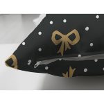 Çift Taraflı Siyah Zemin Üzerinde Gold Detaylı Fiyonk Çizimli Modern Süet Yastık Kırlent Kılıfı Realhomes