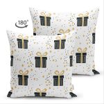 - Suet-K-7717-Gorsel2 - Realhomes Çift Taraflı Beyaz Zemin Üzerinde Gold Detaylı Hediye Paketi Desenli Süet Yastık Kırlent Kılıfı Realhomes