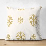 Çift Taraflı Renkli Zemin Üzerinde Gold Detaylı Kartanesi Desenli Süet Yastık Kırlent Kılıfı Realhomes