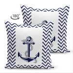 - Suet-K-7728-Gorsel2 - Realhomes Çift Taraflı Beyaz Zemin Üzerinde Geometrik Çizimli Çapa Desenli Süet Yastık Kırlent Kılıfı Realhomes