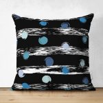 Çift Taraflı Siyah Zeminli Renkli Puantiyeli Dijital Baskılı Modern Süet Yastık Kırlent Kılıfı Realhomes