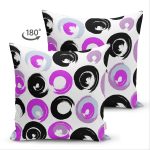 Çift Taraflı Beyaz Zeminli Renkli Yuvarlak Desenli Dijital Baskılı Modern Süet Yastık Kırlent Kılıfı Realhomes